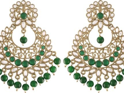 I Jewels Gold Plated With Stunning Antique Finish Ethnic Kundan & Faux Big Pearl Chandbali Earrings for Women (E2867)