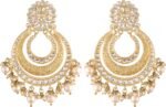 I Jewels High Gold Matt Finish Plated Big Chandbali Handmade Royal Blue Enamel/Meenakari Kundan & Pearl Earrings for Women