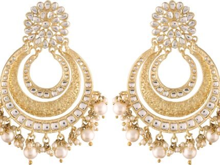 I Jewels High Gold Matt Finish Plated Big Chandbali Handmade Royal Blue Enamel/Meenakari Kundan & Pearl Earrings for Women