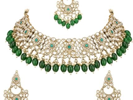 I Jewels Indian Wedding Bollywood Kundan Pearl Drop Bridal Choker Necklace With Chandbali Earrings & Maang Tikka Jewellery Set For Women (K7256)