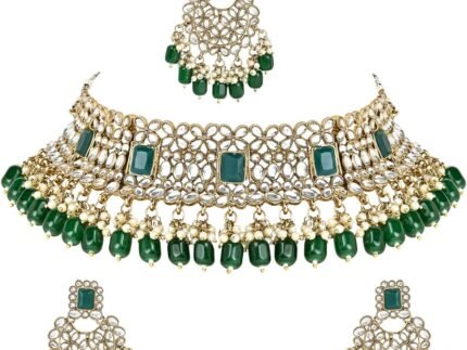 I Jewels Indian Wedding Bollywood Pearl Kundan Choker Jewellery Necklace Set with Maang Tikka for Women