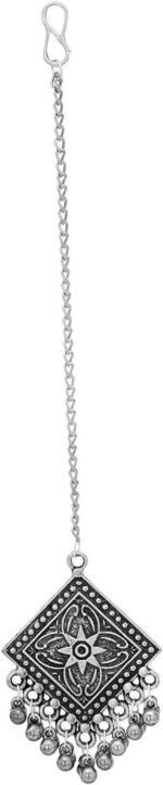 I Jewels Oxidised Silver Plated Indian Wedding Bollywood Navratri Maang Tikka for Women (T2030)