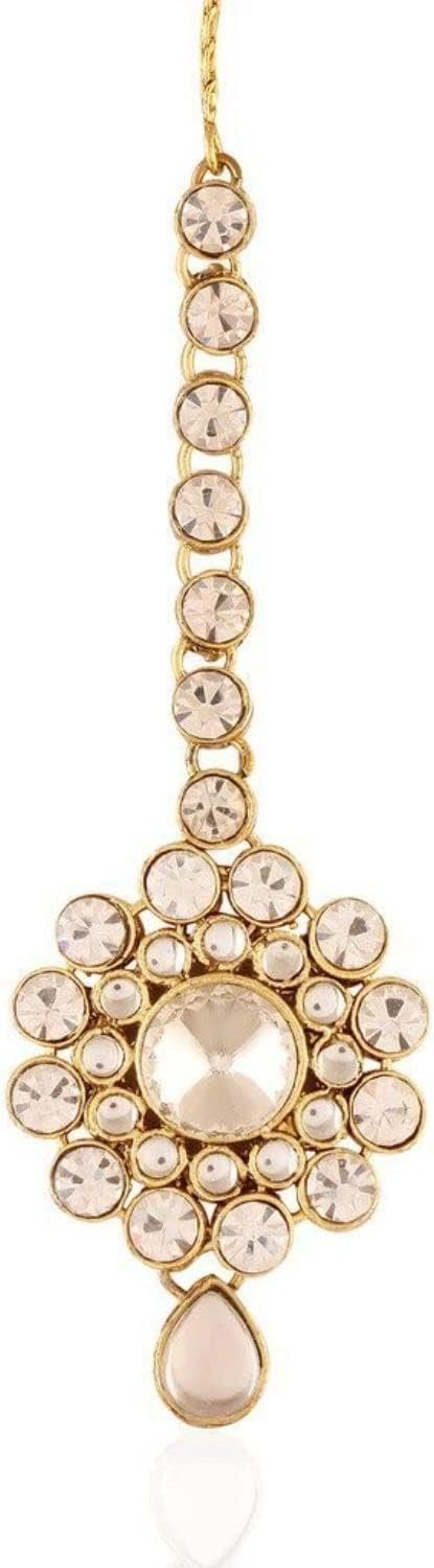 I Jewels Traditional Gold Plated Maang Tikka for Women T006W (White) I Jewels Traditional Gold Plated Maang Tikka for Women T006W (White)