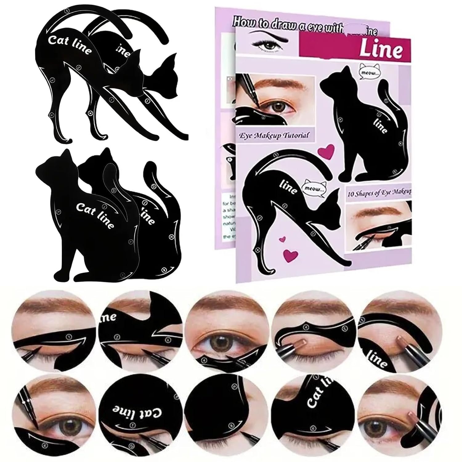 IDDFEVE 4 Pcs Eyeliner Stencils for Cat Eye Winged and Smokey Eyeshadow Applicators Shaper Tool Guide (10 Different Effects) IDDFEVE 4 Pcs Eyeliner Stencils for Cat Eye Winged and Smokey Eyeshadow Applicators Shaper Tool Guide (10 Different Effects)