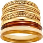 ÌF ME Gold Bangle Bracelets for Women, Acrylic Bangles Stackable Set, Multi Layer Textured Chunky Bracelets Boho Jewelrys Set