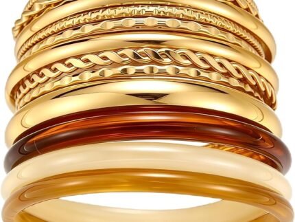 ÌF ME Gold Bangle Bracelets for Women, Acrylic Bangles Stackable Set, Multi Layer Textured Chunky Bracelets Boho Jewelrys Set