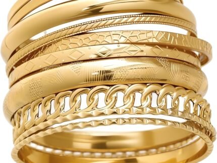 ÌF ME Gold Bangle Bracelets for Women, Indian Bangles Stackable Set, Multi Layer Textured 18K Gold Plated Chunky Bracelets Boho Jewelrys Set