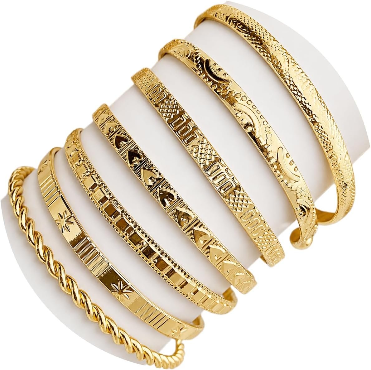 IFKM Gold Bangle Bracelets For Women, 14k Gold Plated Multi Layer Stackable Cuff Bracelet Set, Trendy Elegance Charms Non Tarnish Minimalist Textured Boho Jewelry Gift for Women IFKM Gold Bangle Bracelets For Women, 14k Gold Plated Multi Layer Stackable Cuff Bracelet Set, Trendy Elegance Charms Non Tarnish Minimalist Textured Boho Jewelry Gift for Women