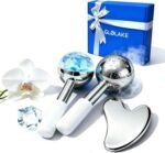 Ice Roller for Face & Eyes, Stainless Steel Ice Globes with Gua Sha Set, 3-Piece Facial Kit for Puffiness, Depuffing and Lymphatic Drainage, Cryo Facial Massage Tools, Neck & Jawline, Home Spa Gift
