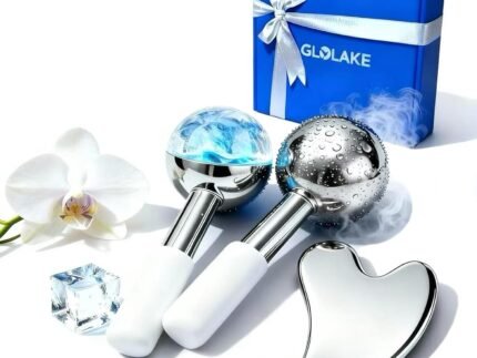 Ice Roller for Face & Eyes, Stainless Steel Ice Globes with Gua Sha Set, 3-Piece Facial Kit for Puffiness, Depuffing and Lymphatic Drainage, Cryo Facial Massage Tools, Neck & Jawline, Home Spa Gift
