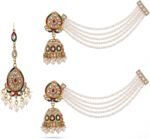 Indian Gold Bahubali Earrings with Ear Kaan Chain Maang Tikka for Women Ethnic Bollywood Traditional Partywear Jhumka Chandbali Wedding Jewelry