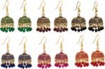 Indian Gold Oxidized Dangle Boho Small Hook Earrings for Women Pack of 6