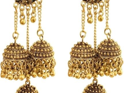 Indian Gold Oxidized Kashmiri Jhumka Earrings for Women Ethnic Antique Gold Lightweight Chandbali Tassel Earring | Birthday Gifts for Wife