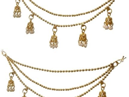 Indian Gold Pearl Kaan Chain for Earrings Ethnic Tradiitonal Kaan Chain Ghungroo for Dangle Earrings Jewelry for Women Birthday Gifts