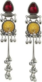 Indian Silver Gold Kashmiri Jhumka Earrings for Women Antique Two Tone Kundan Ethnic Lightweight Chandbali Gold Earring | Birthday Gifts for Wife