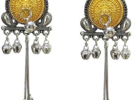 Indian Silver Gold Kashmiri Jhumka Earrings for Women Antique Two Tone Kundan Ethnic Lightweight Chandbali Gold Earring | Birthday Gifts for Wife