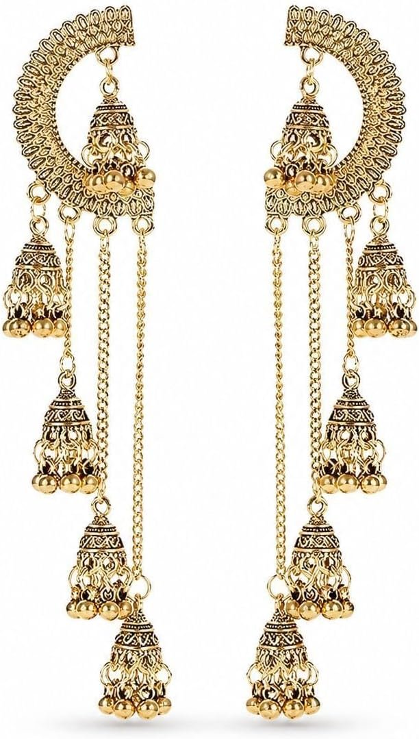 Indian Style Jhumka Earrings for Women Chandelier Tassel Dangle Ethnic Jewellery for Saree Lehenga Wedding Party Outfits Indian Style Jhumka Earrings for Women Chandelier Tassel Dangle Ethnic Jewellery for Saree Lehenga Wedding Party Outfits