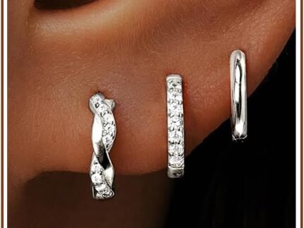 Inerney 14K Gold Plated Huggie Hoop Earrings for Women, Small Sterling Silver Earring Set Hypoallergenic Cartilage Helix Stacks, Mini Dainty Cute Trendy Birthstone Jewelry Gift for Multiple Piercings