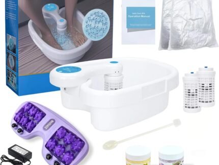 Ionic Foot Bath Detox Machine, Portable Pedicure Spa Bath Massager, Feet Soaking Tub for Home, Personal Relaxation & Cleanse Bio-Energizer, Includes 2 Arrays, 1 Acupoint Massage Roller & 2 Sea Salts