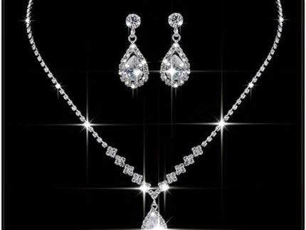 JAKAWIN Silver Jewelry Set Rhinestone Prom Wedding Necklace Earrings