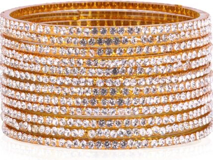 JD’Z COLLECTION Indian Glass Bangles Set Jewelry for Womens & Girls Bollywood Bangles Set Bridal Ethnic Wedding Partywear Costume Match CZ Stone Glass Bangles Set of 12 Blue