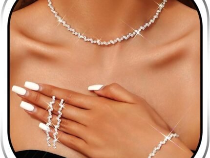 JEAIRTS Rhinestone Tennis Chain Choker Necklace Jewelry Sets for Women