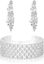 JOERICA Bridal Wedding Crystal Bracelet and Earrings Jewelry Set Rhinestone Dangle Earrings Adjustable Bracelet Bangle for Women Bridesmaid Jewelry Set