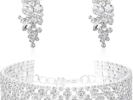 JOERICA Bridal Wedding Crystal Bracelet and Earrings Jewelry Set Rhinestone Dangle Earrings Adjustable Bracelet Bangle for Women Bridesmaid Jewelry Set