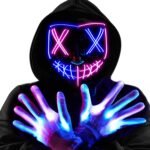 JOYIN Halloween Led Mask, Light Up Mask and Gloves for Cosplay Costume (Pink & Blue), 3 Modes Scary Glow in The Dark Masks for Halloween Party Dress Up Accessories, Gifts Giving