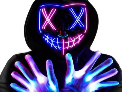 JOYIN Halloween Led Mask, Light Up Mask and Gloves for Cosplay Costume (Pink & Blue), 3 Modes Scary Glow in The Dark Masks for Halloween Party Dress Up Accessories, Gifts Giving