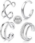JeryWe 4 Pcs 925 Sterling Silver Ear Cuff for Women Non Piercing Adjustable Ear Cuff Earrings Clip On Cartilage Helix Wrap Ear Jewelry Set