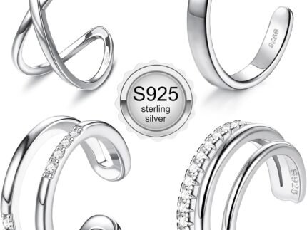 JeryWe 4 Pcs 925 Sterling Silver Ear Cuff for Women Non Piercing Adjustable Ear Cuff Earrings Clip On Cartilage Helix Wrap Ear Jewelry Set