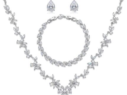 Jewelry Set for Women, Necklace Dangle Earrings Bracelet Set with White AAA Cubic Zirconia, Allergy Free Wedding Party Jewelry for Bridal Bridesmaid