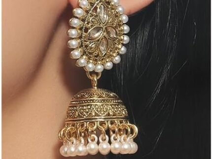 Jhumka Indian Pearl Beaded Earrings Bohemian Crystal Chandelier Earrings Perfect for Ethnic Occasions Women