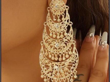 Jhumkas Indian Earrings for Women Indian Bollywood Chandelier Tassel Earrings Gold Ethnic Traditional Jhumka Jhumki Ear-rings Wedding Party Prom In-dian Jewelry Accessories Gifts