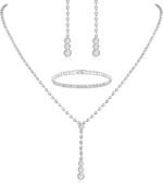 Jstyle Silver Bridal Jewelry Set for Women Rhinestone Necklace Dangle Earrings Bracelet Set Wedding Jewelry Sets for Brides Bridesmaid Crystal Prom Costume Jewelry Accessories for Women