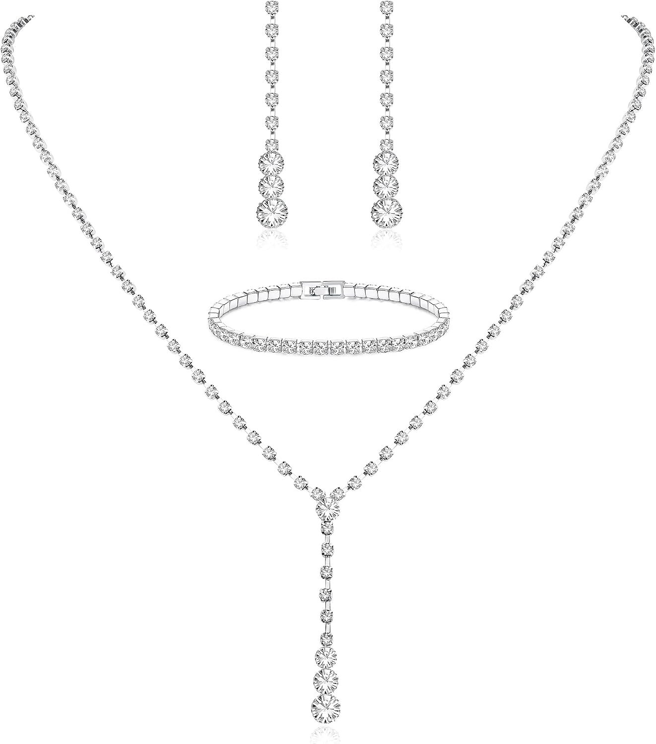 Jstyle Silver Bridal Jewelry Set for Women Rhinestone Necklace Dangle Earrings Bracelet Set Wedding Jewelry Sets for Brides Bridesmaid Crystal Prom Costume Jewelry Accessories for Women Jstyle Silver Bridal Jewelry Set for Women Rhinestone Necklace Dangle Earrings Bracelet Set Wedding Jewelry Sets for Brides Bridesmaid Crystal Prom Costume Jewelry Accessories for Women