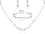 Jstyle Silver Bridal Wedding Jewelry Set Crystal Necklace Bracelet Dangle Earrings Set for Bride Bridesmaid Rhinestone Necklace Prom Costume Jewelry Set Accessories for Women