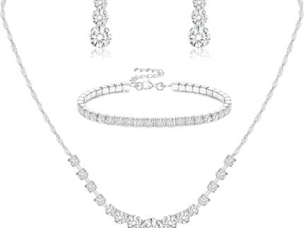 Jstyle Silver Jewelry Set for Women Sparkly Crystal Wedding Accessories