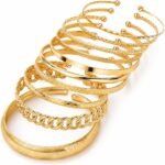 KISS WIFE Gold Bangle Bracelets for Women, Adjustable Stackable Cuff Set