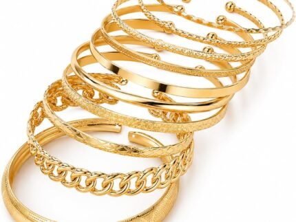 KISS WIFE Gold Bangle Bracelets for Women, Adjustable Stackable Cuff Set