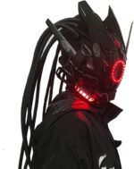 KYEDAY Punk Mask Cosplay for Men, Round Light with Braids Mask Cosplay Halloween Fit Party Music Festival Accessories
