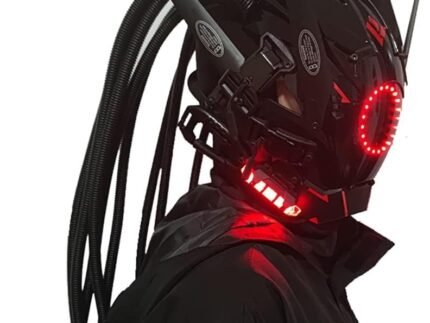 KYEDAY Punk Mask Cosplay for Men, Round Light with Braids Mask Cosplay Halloween Fit Party Music Festival Accessories