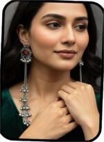 Kashmiri Afghani Indian Earrings for Women Silver Oxidised Gypsy Boho Statement Long Dangle Jhumka Jhumki Earrings