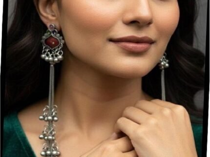 Kashmiri Afghani Indian Earrings for Women Silver Oxidised Gypsy Boho Statement Long Dangle Jhumka Jhumki Earrings