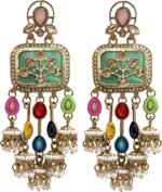 Kashmiri Indian Jhumka Earrings for Women Antique Gold Plated Ethnic Traditional Lightweight Chandelier Chandbali Crystal Earring Birthday Gifts