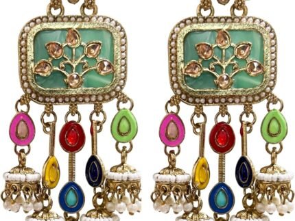 Kashmiri Indian Jhumka Earrings for Women Antique Gold Plated Ethnic Traditional Lightweight Chandelier Chandbali Crystal Earring Birthday Gifts