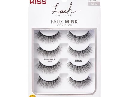 Kiss Lash Couture Reusable Faux Mink Lashes, Little Black Dress, 4 Pairs, 12mm Length, Trim to Fit, Natural-Look Wispy Flared Strip Lashes with Knot-free Band, Featherlight, Cruelty-Free Vegan