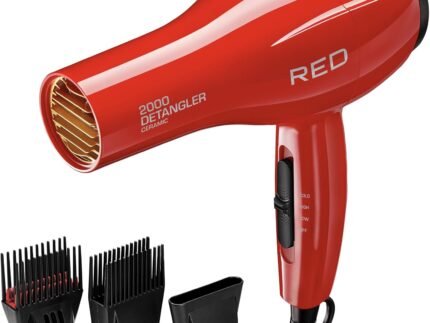 Kiss Products Red Detangler Dryer Plus 3 Attachments, 1.75 Pound