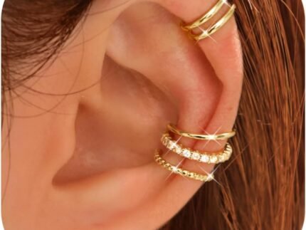 LOLIAS 4 Pairs Ear Cuffs Non Piercing – 14K Gold Plated Ear Cuff Earrings for Women Ear Cuff for Non Pierced Ears Clip on Cartilage Earring Adjustable Fake Earrings Set